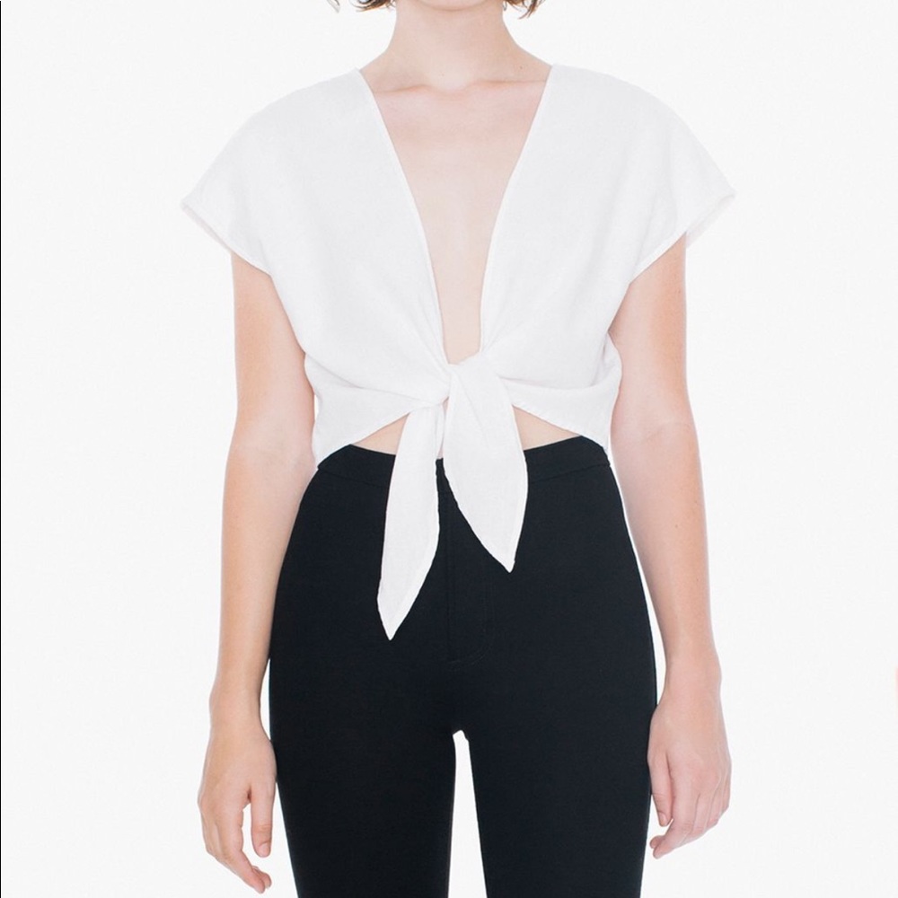 AA white linen tie top
